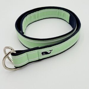 Vineyard Vines Mens Belt Medium D Ring Whale Logo Green White Stripe‎